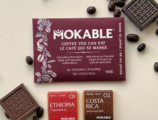 Mokable is coffee you can eat! It comes in two flavors: Ethiopia and Costa Rica, made with chocolate and specialty coffee beans. Each square weighs 10g.