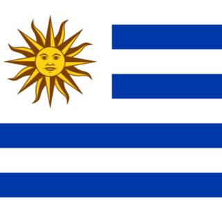 Flag of Uruguay with blue and white stripes and the Sun of May symbol in the upper left corner