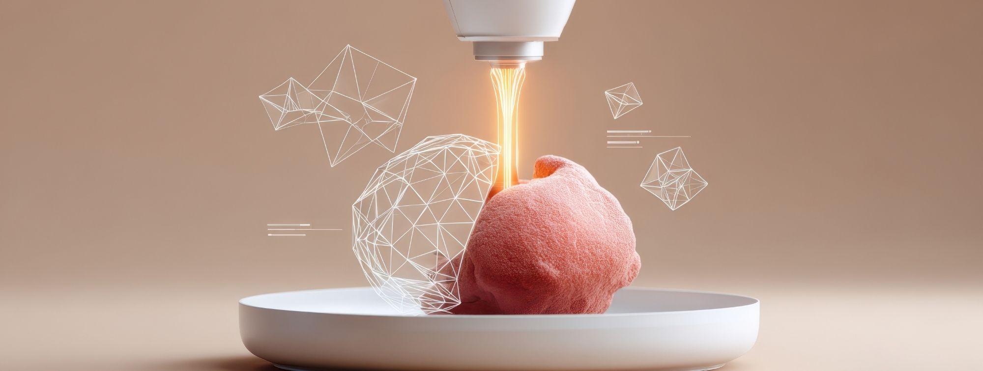 Robot creating an ice cream dessert with digital visualizations, symbolizing foodtech innovation.