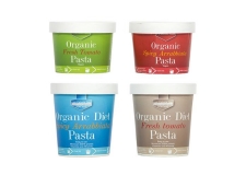 Range of Organic Instant Pasta Cup - Instant organic pasta meal rich in protein, in individual cup. Soy bean protein pasta. Add hot water, wait 5 minutes, then add the pouch of sauce. <br/>SIAL PARIS 2016