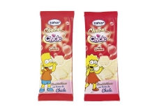CHOCO CHICLE THE SIMPSONS - White chocolate with pieces of chewing gum.<br/>SIAL PARIS 2014