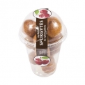 Mini curd berlinger balls with filling - Fried doughnut balls with fruit filling. In packaging to eat on the go.<br/>SIAL PARIS 2014