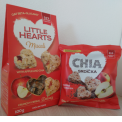 LITTLE HEARTS MUESLI WITH APPLE AND CHIA - Muesli bites with fruits and chia rich in beta-glucans and fiber. Heart-shaped bites. With 54% whole grain oat. <br/>SIAL CHINA 2017
