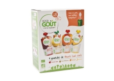First fruit set - spout pouches + babyspoon - Organic fruit purée pouch with spoon to clip. For babies from 4 months.<br/>SIAL PARIS 2014