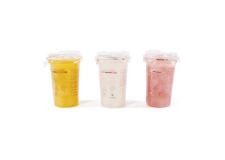 Nata de coco - Jelly drink with pieces of nata de coco in a cup to go. With spoon or straw included.<br/>SIAL PARIS 2014