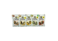 Cielos - Olives with crunchy flavored coating. Baked. Not fried. Sun-ripened olives. Gluten free. In a stand-up resealable pouch.<br/>SIAL PARIS 2016