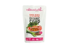 Celebrate Health Quinoa, Bean & Vegetable Minestrone Organic Soup - Organic gluten-free, no added sugar soup rich in fiber. GMO-free. Ready in 2 minutes 30 in a microwave oven. In a 400g stand-up pouch.<br/>SIAL PARIS 2016