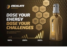 ESCALATE - Dose your energy! - Water with three single energy doses in the cap. With natural plant extracts : ginseng, guarana, schizandra, gingko and  matcha tea. Enriched with Omega 3 and vitamin C. Press the first button to release the first dose into the bottle. Refill the bottle and use the next dose. Makes 3 drinks. The 3 doses can also be combined for more energy. <br/>SIAL CHINA 2017