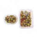 Antipasti mix: Fresh green pitted olives with sweety drops  - Mix of olives and mini bell pepper drops, from the Amazon.

<br/>SIAL PARIS 2014