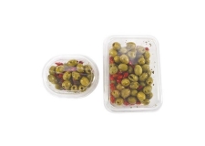 Antipasti mix: Fresh green pitted olives with sweety drops  - Mix of olives and mini bell pepper drops, from the Amazon.

<br/>SIAL PARIS 2014