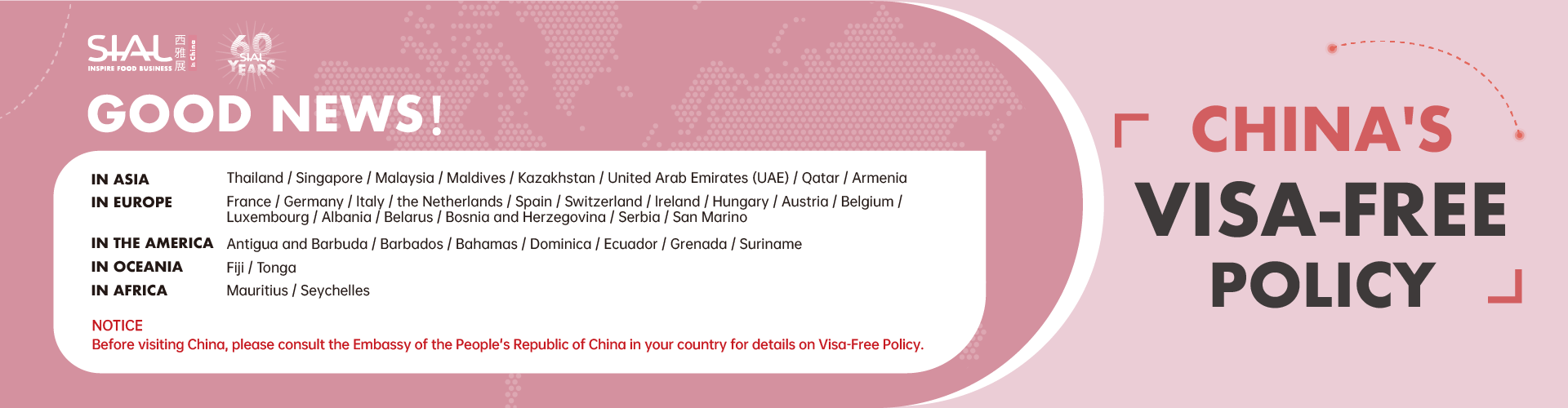 Visa Free policy SIAL China